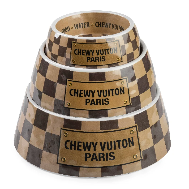 Checker Chewy Vuiton Bowl Dog Bowls  Multiple sizes to choose from.