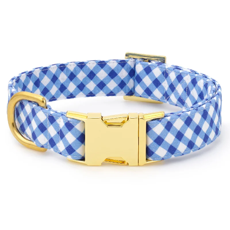 Blue Gingham Dog Collar