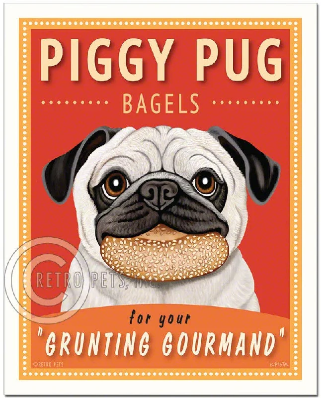 HP-106  8x10 Art Print, Pug "Piggy Pug Bagels"