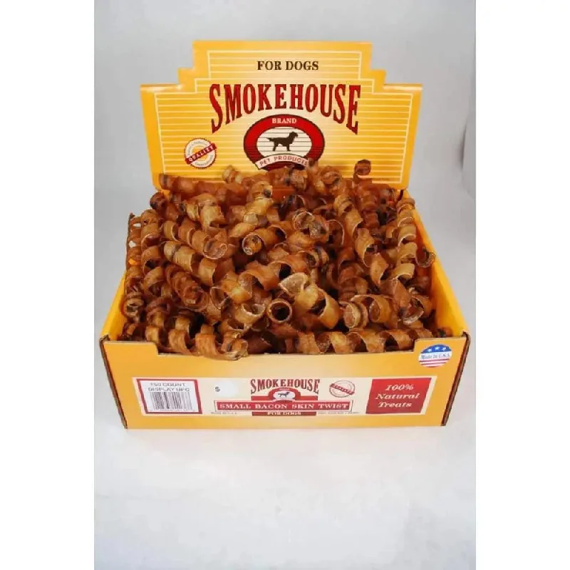 Smokehouse Bacon Skin Twists Dog Chew Display Box 150ea/Bulk, Small, 150 ct