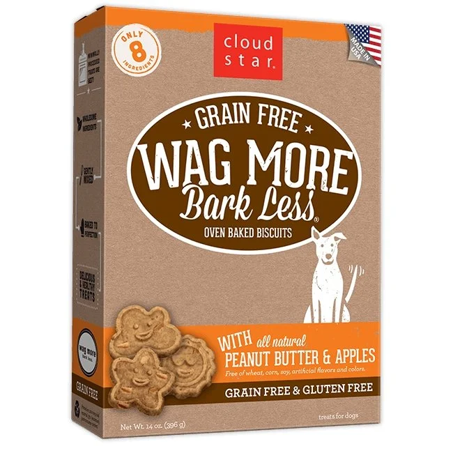 Cloud Star - Wag More Bark Less - Oven Baked Biscuits - Grain Free Peanut Butter & Apples 14oz