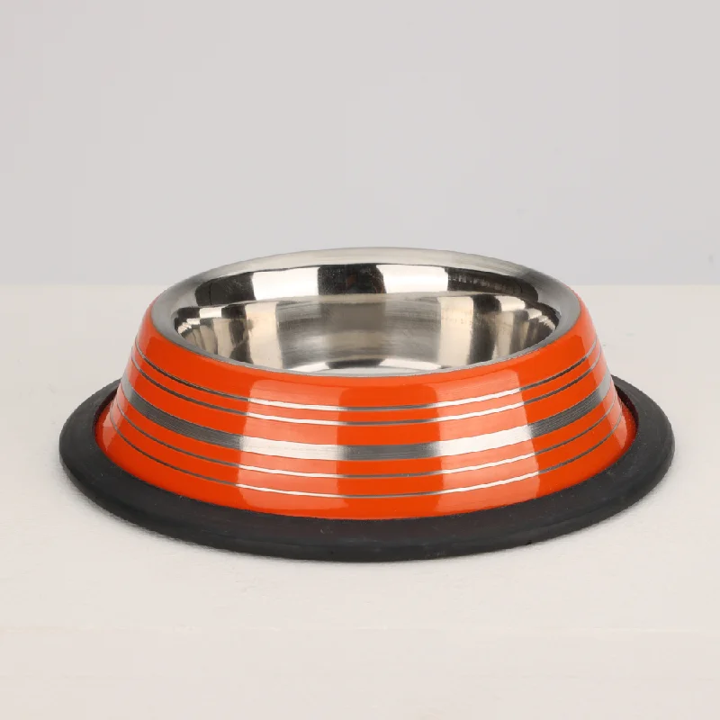 Skatrs Anti Skid Glossy Striped Bowl for Dogs and Cats (Orange)