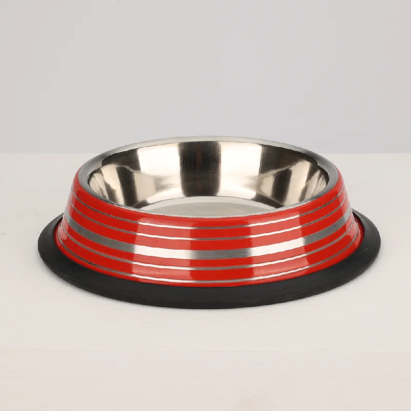 Skatrs Anti Skid Glossy Striped Bowl for Dogs and Cats (Red)