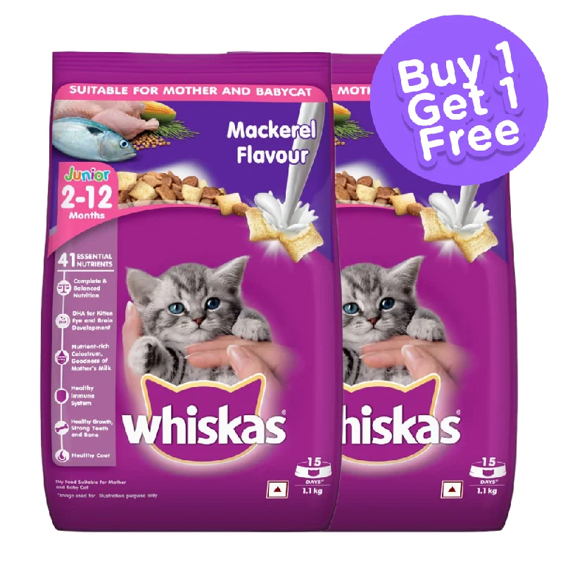 Whiskas Mackerel Flavour Dry Food for Mother and Baby Cat (Buy 1 Get 1) (Limited Shelf Life)